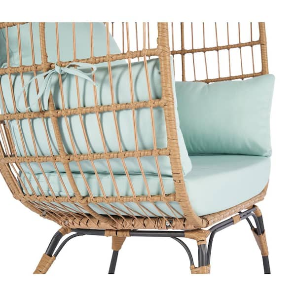 Tenleaf Wood Outdoor Lounge Chair Rattan Egg Swing Chair with Blue