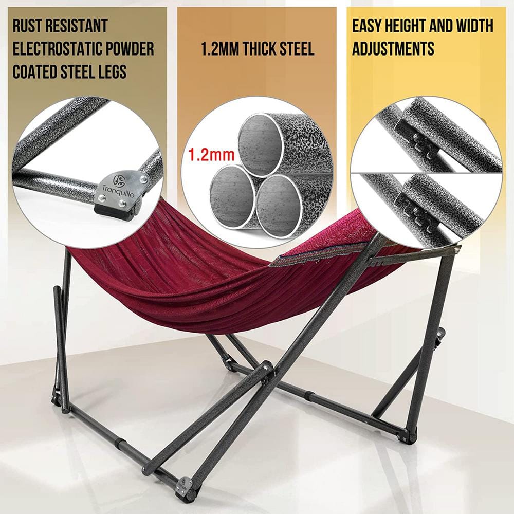 Deep Berry Powder-Coated Steel Double Hammock with Stand