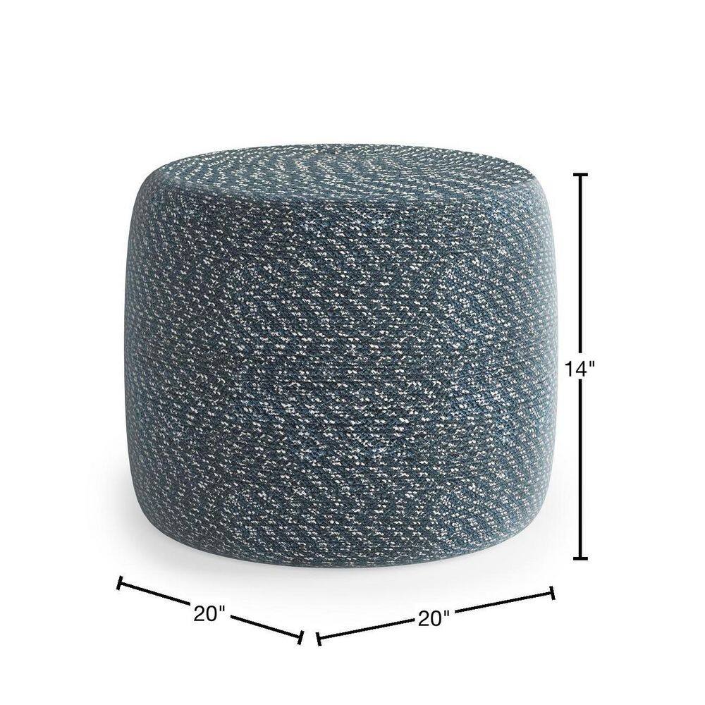 Bayley Round Braided Pouf in Aegean Blue and Natural Cotton