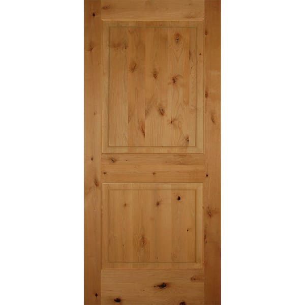 Builders Choice 36 in. x 80 in. Left-Handed 2-Panel Square Top Solid Core Knotty Alder Single Prehung Interior Door