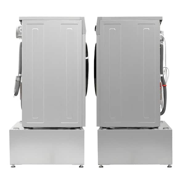 1.62 cu. ft. 110-Volt Vented/Ventless Sani Washer Dryer Combo Pet Cycle Plus Pedestal in Silver