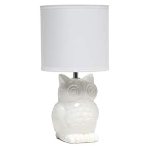 12.8 in. Off White Yellow Tall Contemporary Ceramic Owl Bedside Table Desk Lamp with Matching Fabric Shade