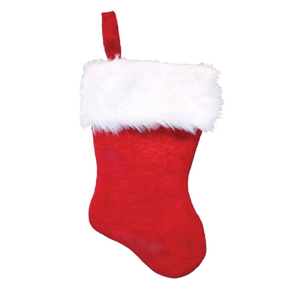 Holiday Christmas stocking red felt 14" long white cuff 6 1/2" wide 