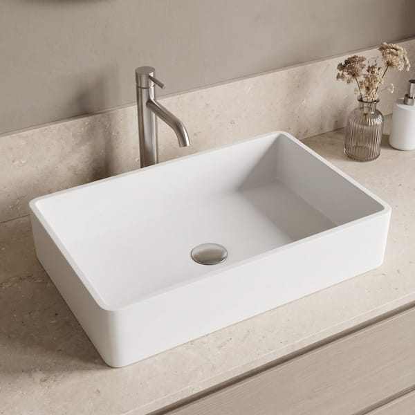 VIGO Magnolia Modern White Matte Stone 21 in. L x 14 in. W x 5 in