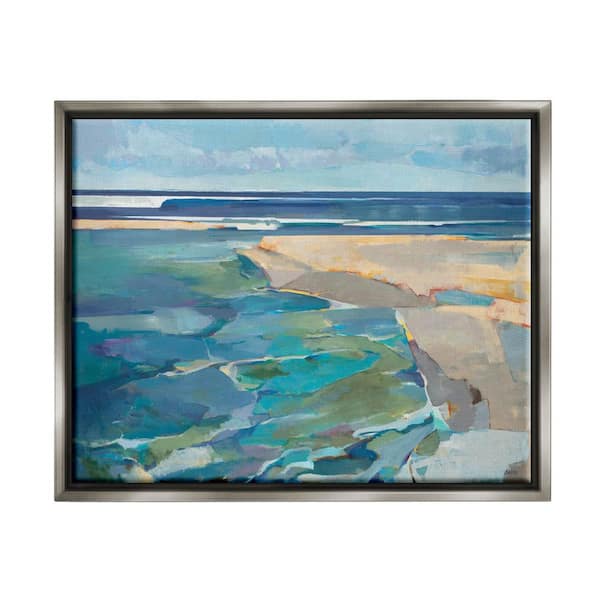 The Stupell Home Decor Collection Abstract Beach Landscape Pastel Cubism Painting by Third and Wall Floater Frame Abstract Wall Art Print 21 in. x 17 in.