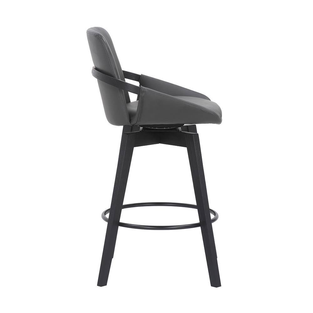 26" Gray Faux Leather and Black Wood Swivel Bar Stool
