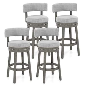 31 in. Grey Set of 4 Upholstered Swivel Bar Stools Wooden Bar Height Kitchen Chairs