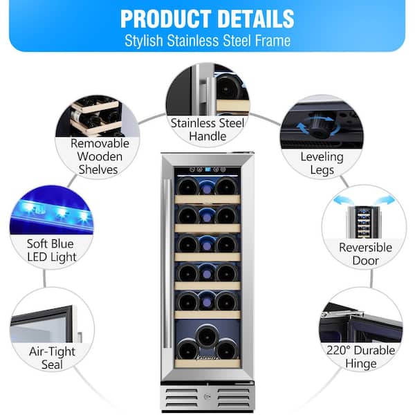 Kalamera - 12 in. Built-in 18 Bottle Wine Cooler with Touch Control