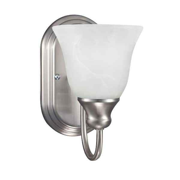Generation Lighting Windgate 1-Light Brushed Nickel Wall/Bath Sconce with White Alabaster Glass