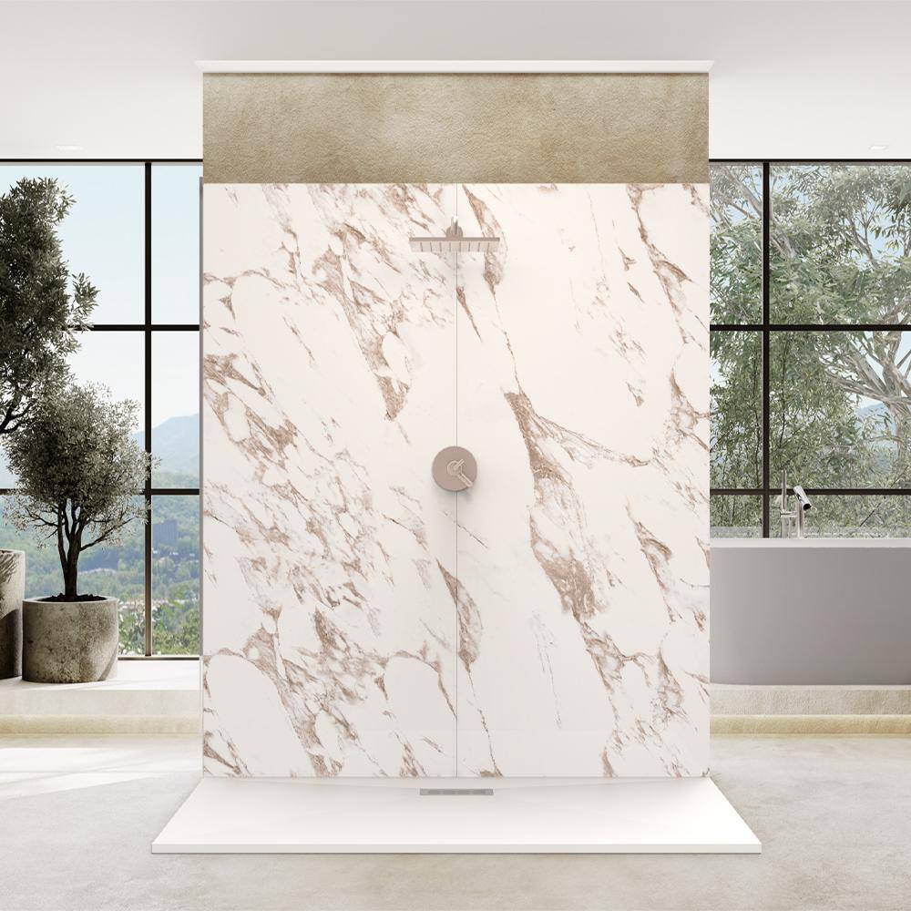72 in. x 42 in. x 84 in. Solid Composite Stone Alcove Shower Kit-Caramel Shower Walls and Cntr B WH Sand Shower Pan Base price history on PriceWatchPro