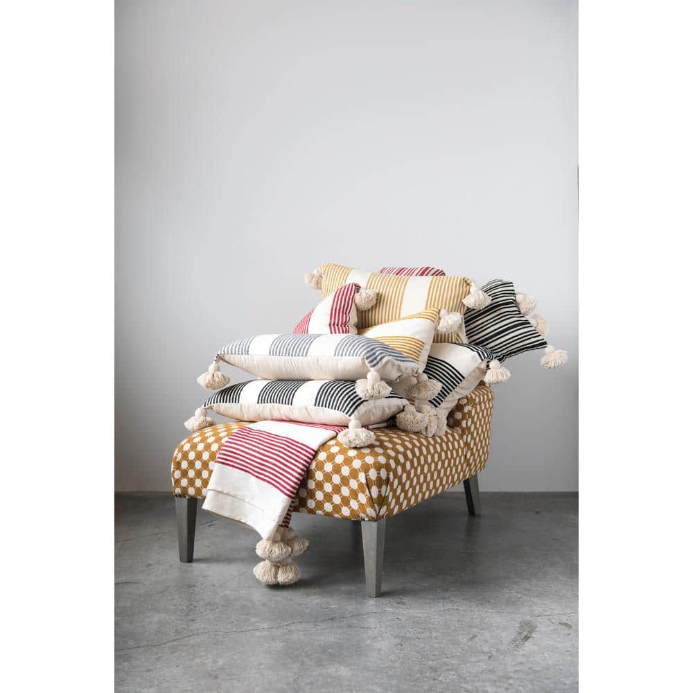 Plush Square Space-Themed Cotton Cushion with Mustard Tassels