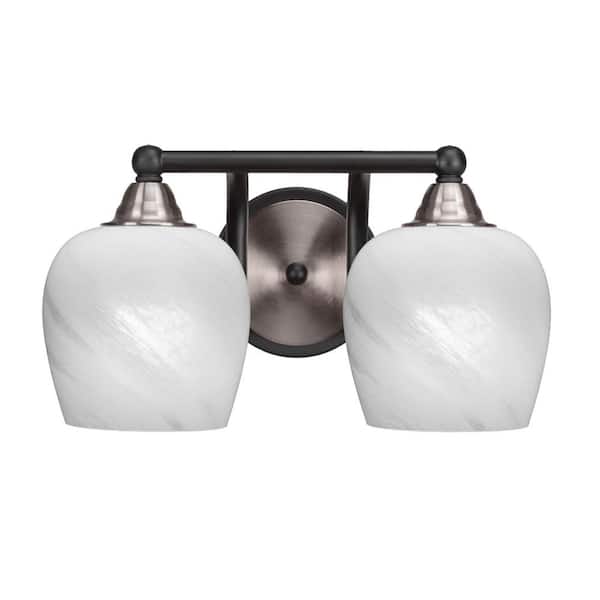 Unbranded Madison 7.75 in. 2-Light Bath Bar, Matte Black and Brushed Nickel, White Marble Glass Vanity Light