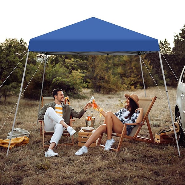 10 ft. x 10 ft. Blue Patio Outdoor Instant Pop-up Canopy Slanted Leg UPF50 Plus Sun Shelter