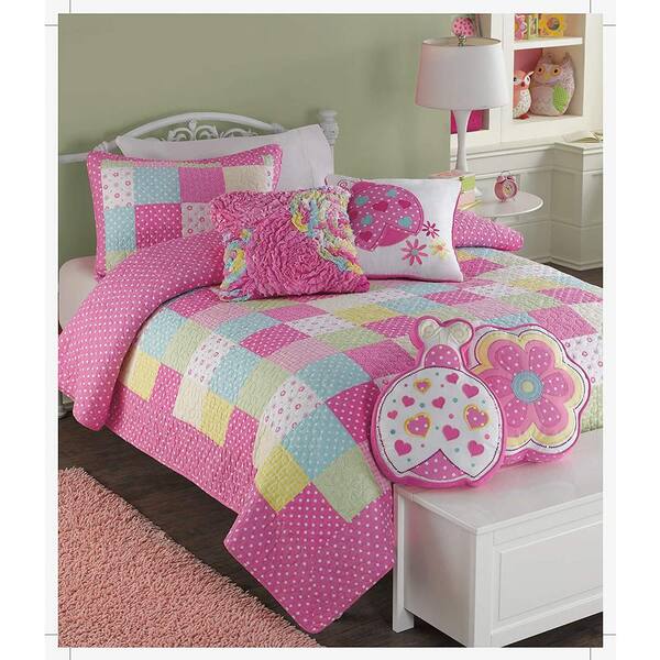 Pink polka dot and floral quilt