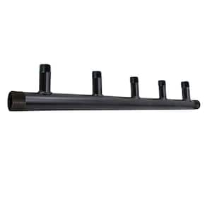 Black Steel Manifold for Boiler Room Heating, 1-1/4 in. Base 4-Ports of 3/4 in. and 1-Port of 1 in. 7 in. Spacing