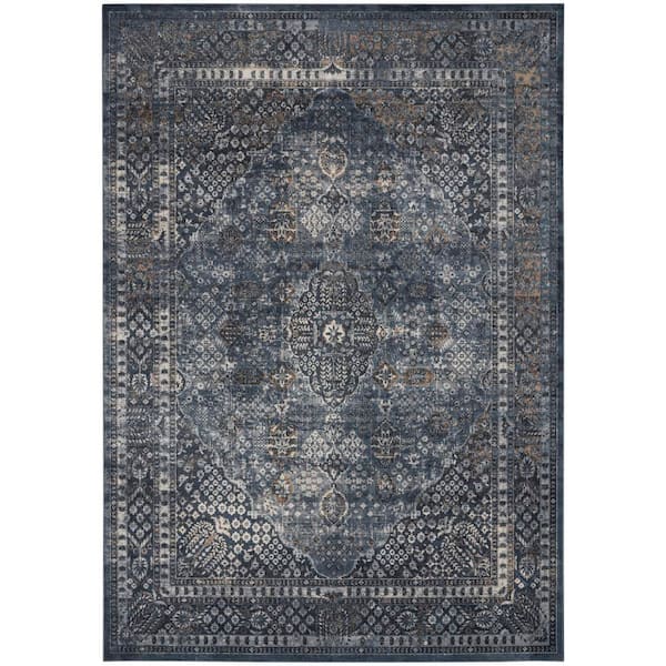 Kathy Ireland Home Malta Navy 9 ft. x 12 ft. Traditional Persian Area Rug