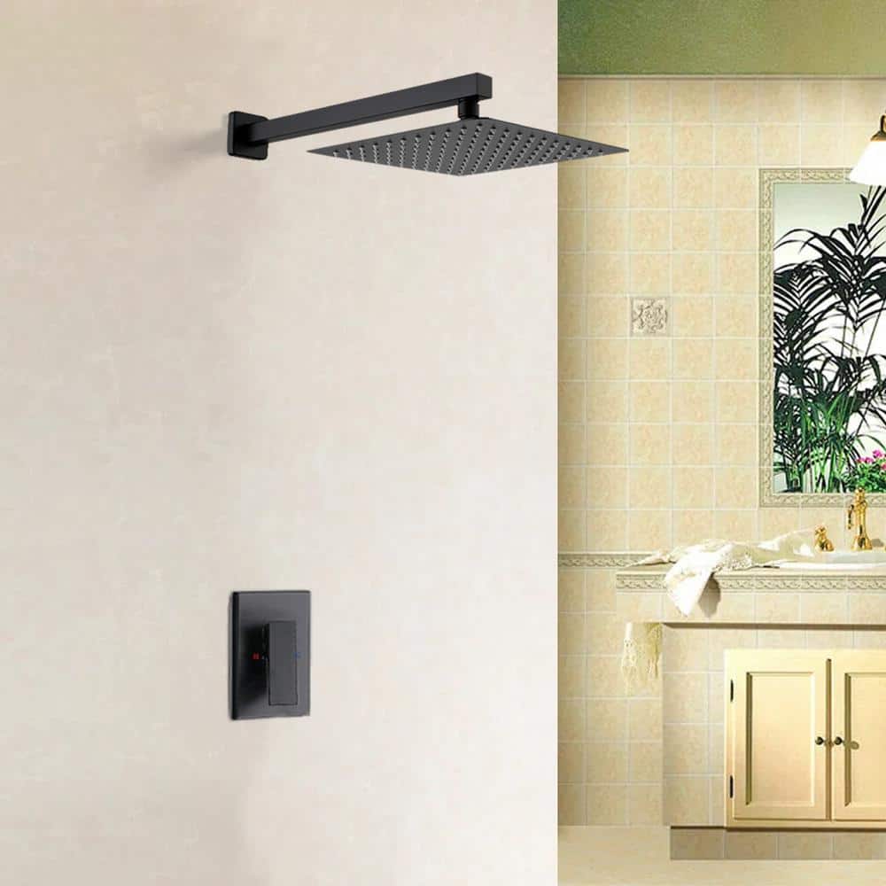 Matte Black Wall Mounted Shower Faucet with Lever Handle