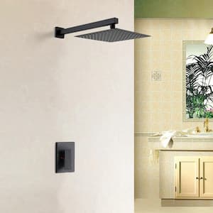 1-Spray Patterns Single-Handle with 2.5 GPM 10 in. Square Wall Mount Rain Fixed Shower Head in Matte Black