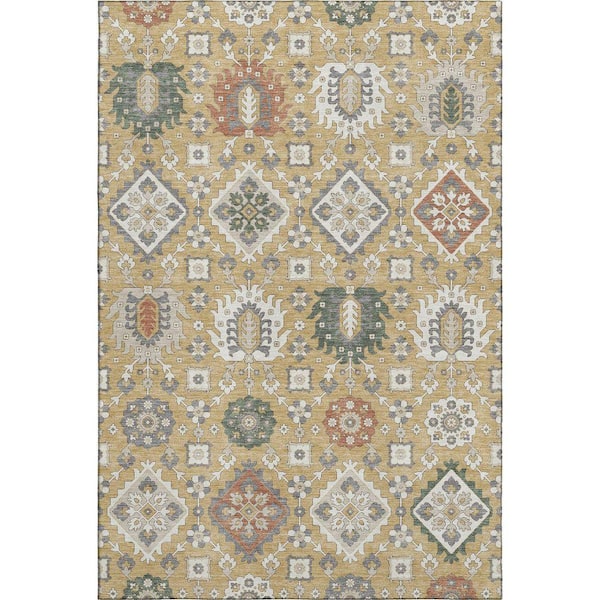 Mayfield Premium Machine Washable Abstract AMF2200 Gold 5 ft. x 7 ft. 6 in. Area Rug