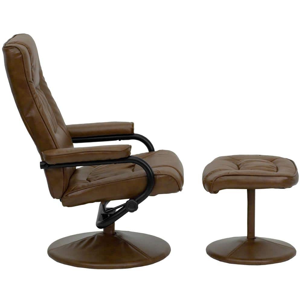 Palomino Brown Leather Swivel Recliner with Ottoman