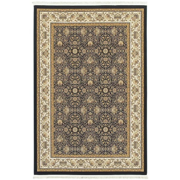 8 ft. x 11 ft. Navy Blue, Ivory Oriental Washable Area Rug
