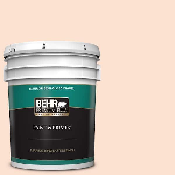 BEHR PREMIUM PLUS 5 gal. #260C-1 Autumn White Semi-Gloss Enamel Exterior Paint & Primer