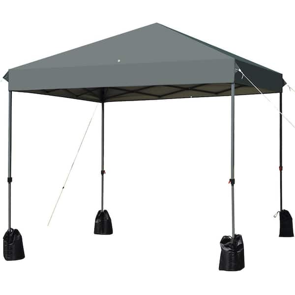 Costway 8 ft. x 8 ft. Grey Pop-Up Canopy Tent Shelter with Sand Bag