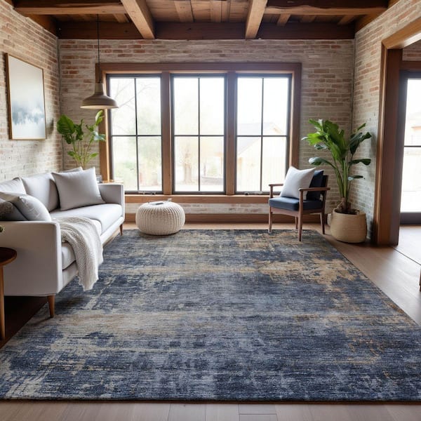 Mayfield Premium Machine Washable Abstract AMF1217 Denim 10 ft. x 14 ft. Area Rug