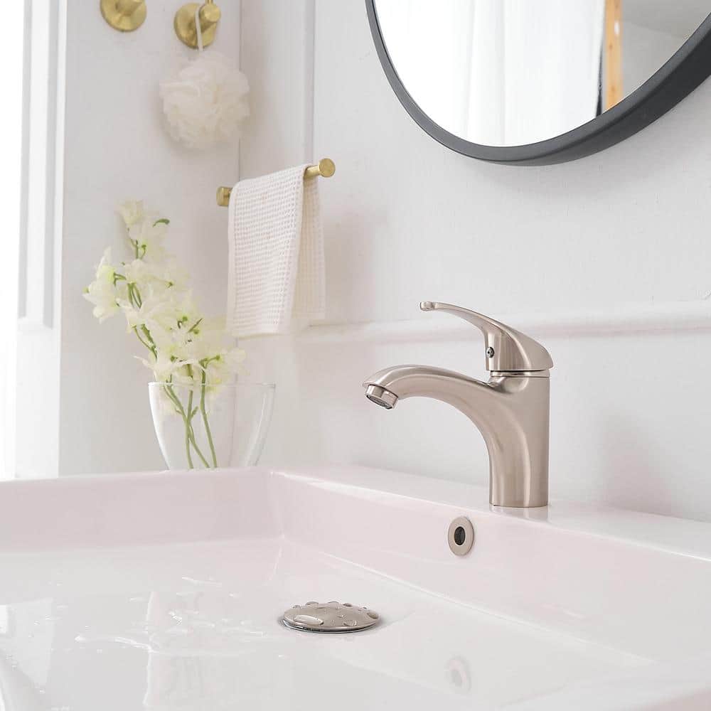 Brushed Nickel Single-Handle Low-Arc Bathroom Faucet