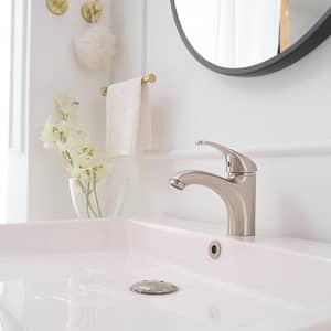Single-Handle Single-Hole Modern Bathroom Faucet For Sink Drip-Free Vanity Sink Faucet in Brushed Nickel
