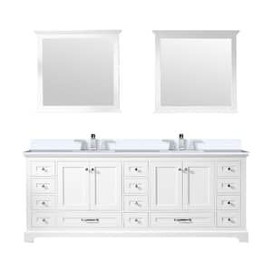 Dukes 84 in. W x 22 in. D White Double Bath Vanity, White Quartz Top, Faucet Set, and 34 in. Mirrors