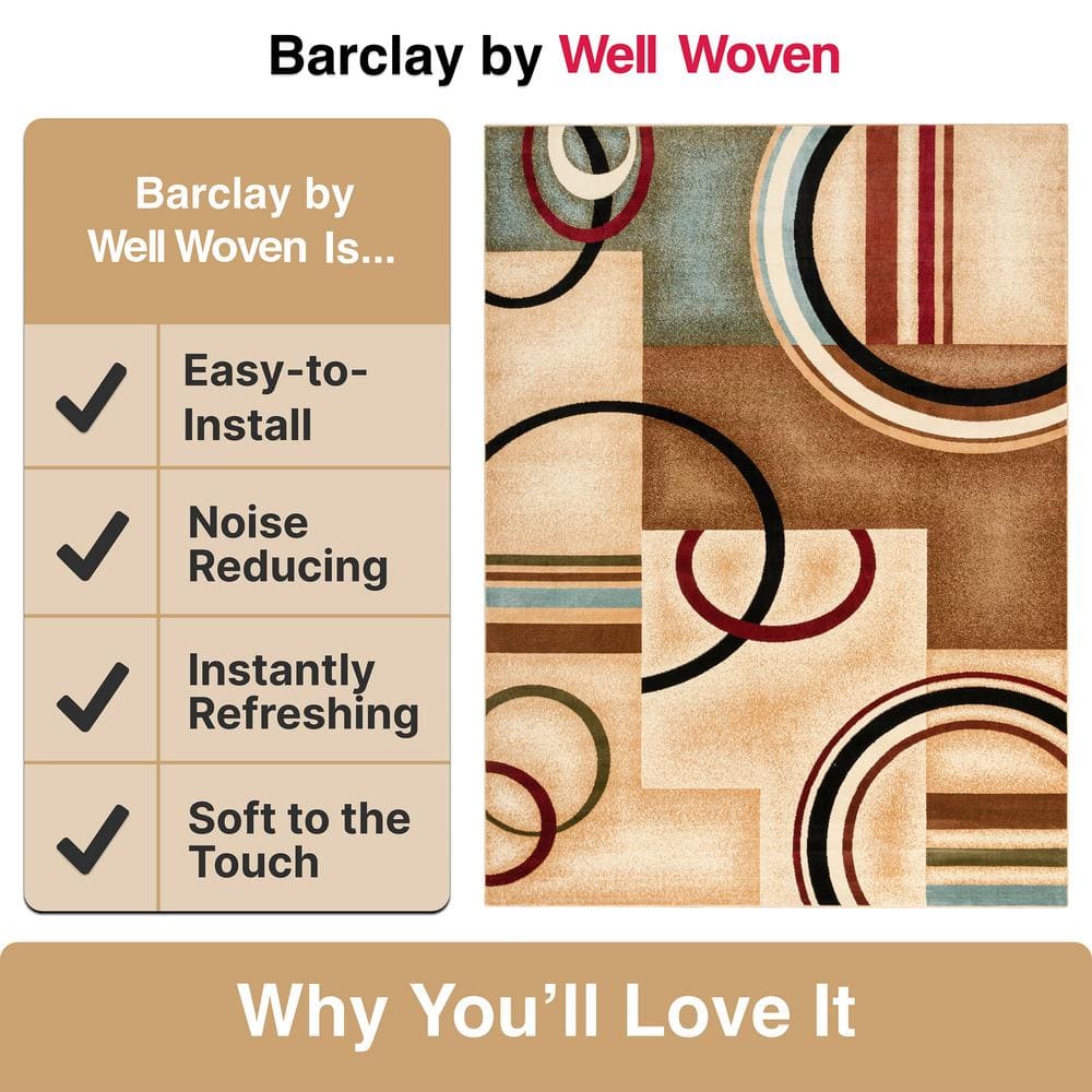 Ivory and Multicolor Geometric Pattern Synthetic Area Rug