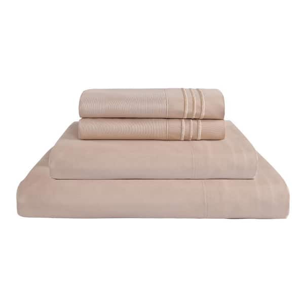 4 Piece Beige Microfiber Full Bed Sheet Set