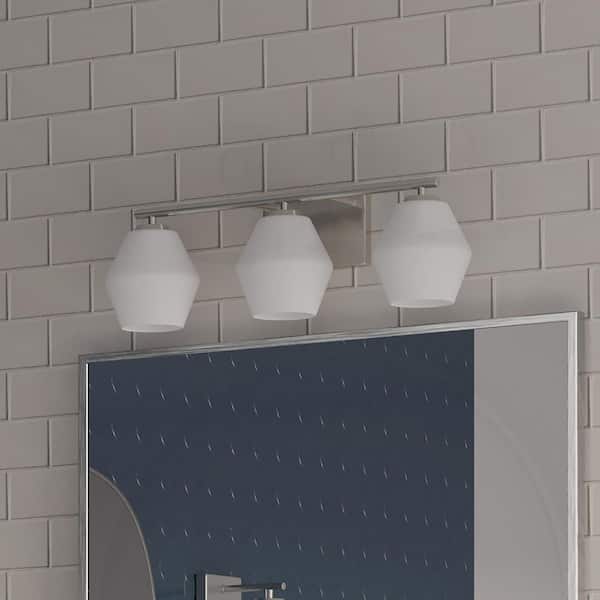 Copeland Collection 24 in. 3-Light Brushed Nickel Vanity Light with Etched Opal Glass Shades