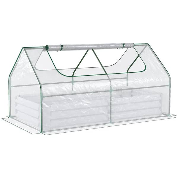 6 ft. x 3 ft. Galvanized Raised Garden Bed with Greenhouse Cover Outdoor Metal Planter Box with 2 Roll-Up Windows, Gray