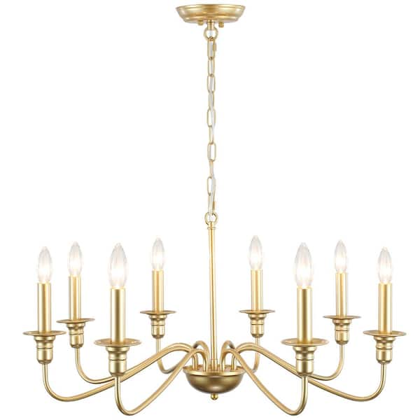 8-Light Gold Farmhouse Candle Chandelier Rustic Industrial Kitchen Island Hanging Pendant Light