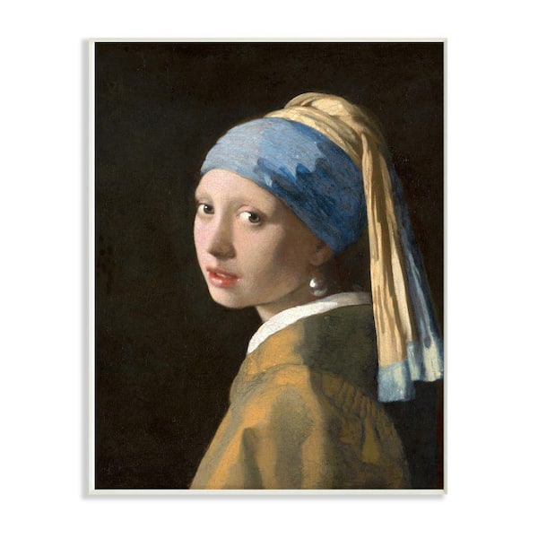 Stupell Industries 12 in. x 18 in. "Vermeer Girl With A Pearl Earring Classical Portrait Painting" by Johannes Vermeer Wood Wall Art