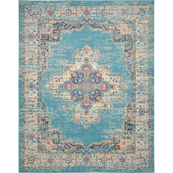 Nourison Passion Light Blue 8 ft. x 10 ft. Persian Modern Transitional Area Rug