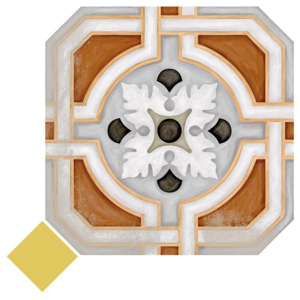 Merola Tile Vaudeville Octagon Deco Zimmer with Taco Lima 8 in. x 8 in. Porcelain Floor and Wall Take Home Tile Sample