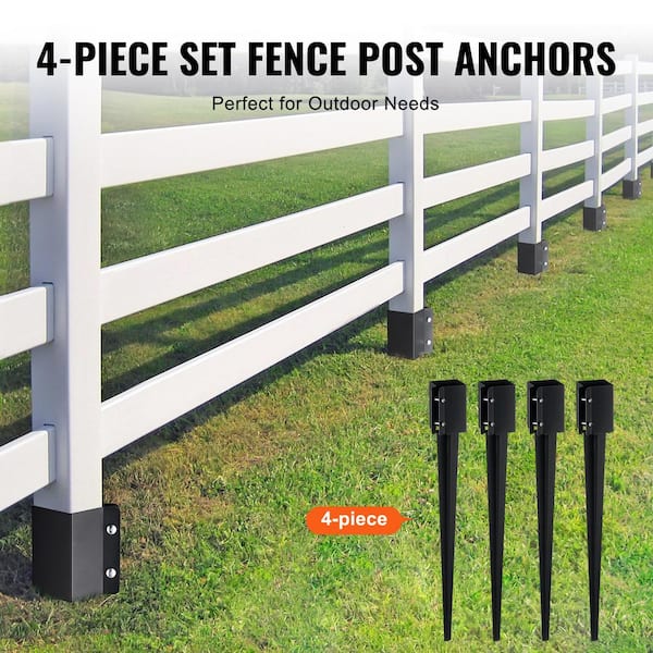VEVOR Fence Post Anchor Ground, 4-Pack 36 in. L x 4 in. W x 4 in. H Outer Diameter, Metal Powder Coated Post Stake Ground