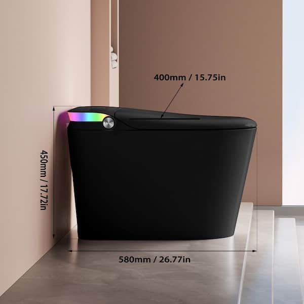1.2GPF Tankless Elongated Smart Bidet Toilet in Black with LED Display Screen, Heated Seat, Warm Air Dryer