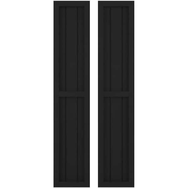 10-1/2 in. W x 45 in. H Americraft 3-Board Exterior Real Wood 2 Equal Panel Framed Board and Batten Shutters in Black