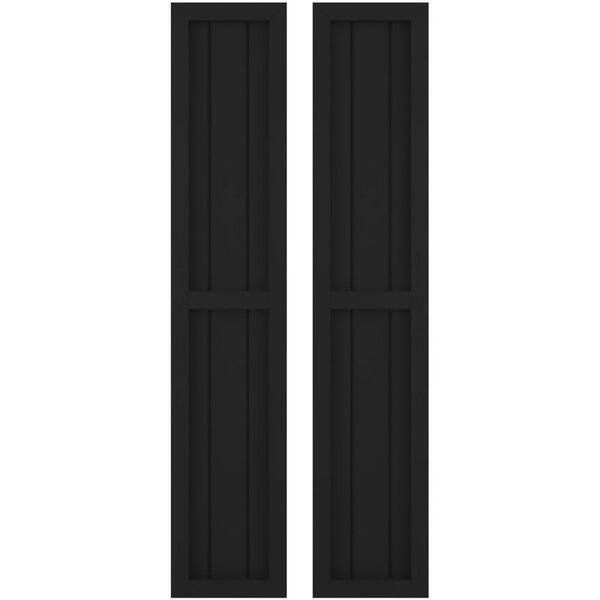 Ekena Millwork 10-1/2 in. W x 47 in. H Americraft 3 Board Exterior Real Wood Two Equal Panel Framed Board and Batten Shutters Black