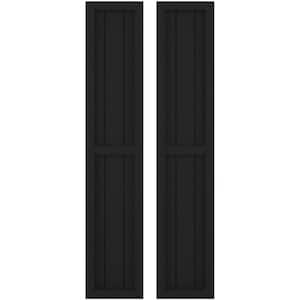 10-1/2 in. W x 60 in. H Americraft 3-Board Exterior Real Wood 2 Equal Panel Framed Board and Batten Shutters in Black