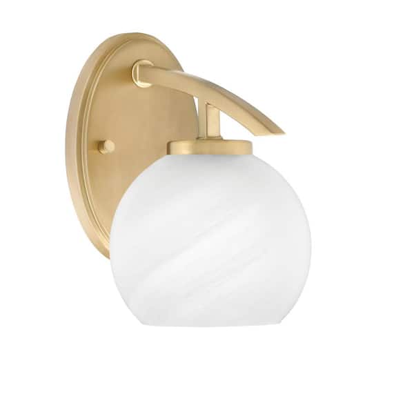 Unbranded Siena 5.75 in. 1-Light New Age Brass Sconce with 5.75 in. White Marble Glass Shade No Bulb Included