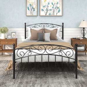 77.95 in. W Black Metal Bed Frame with Headboard and Footboard