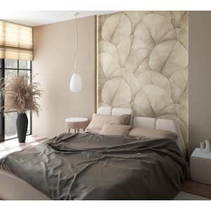 Kumano Collection Beige Repeatable Palm Leaf 4-Panel Wall Mural 8.8 ft. high x 6.9 ft. wide