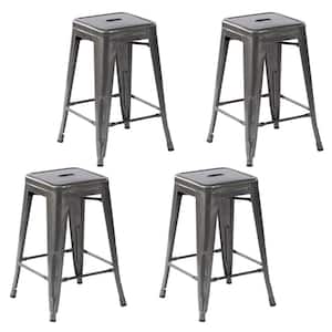 Zolnes 24 in. Silver Backless Metal Frame Counter Stool (Set of 4)