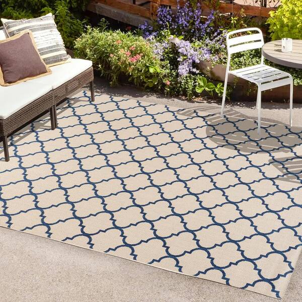 JONATHAN Y Arabesque Ogee Trellis Beige/Navy 5 ft. x 8 ft. Indoor ...