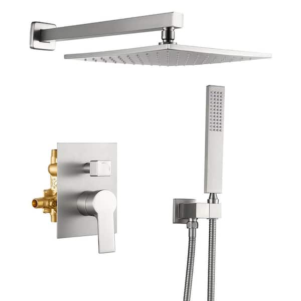 Single-Handle 1-Spray Shower Faucet 1.8 GPM with Pressure Balance Valve 10 in Wall Mount Shower System in Brushed Nickel